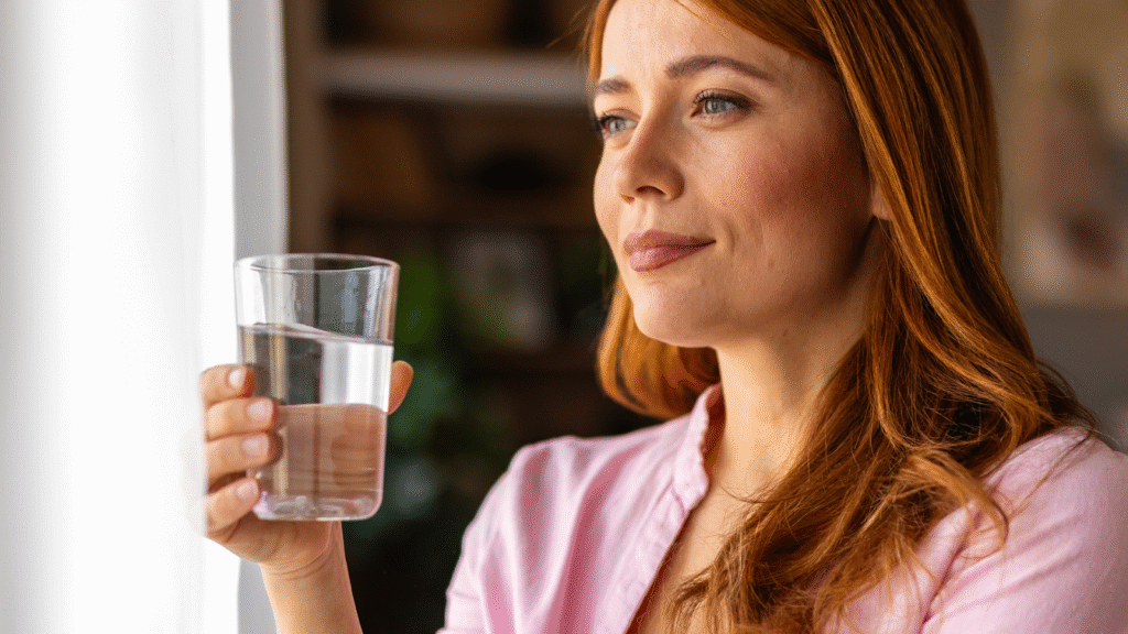 Woman holding a glass of clean water